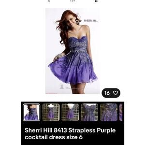 Sherri Hill 8413 Strapless Purple Sequin Cocktail Dress Size 6
